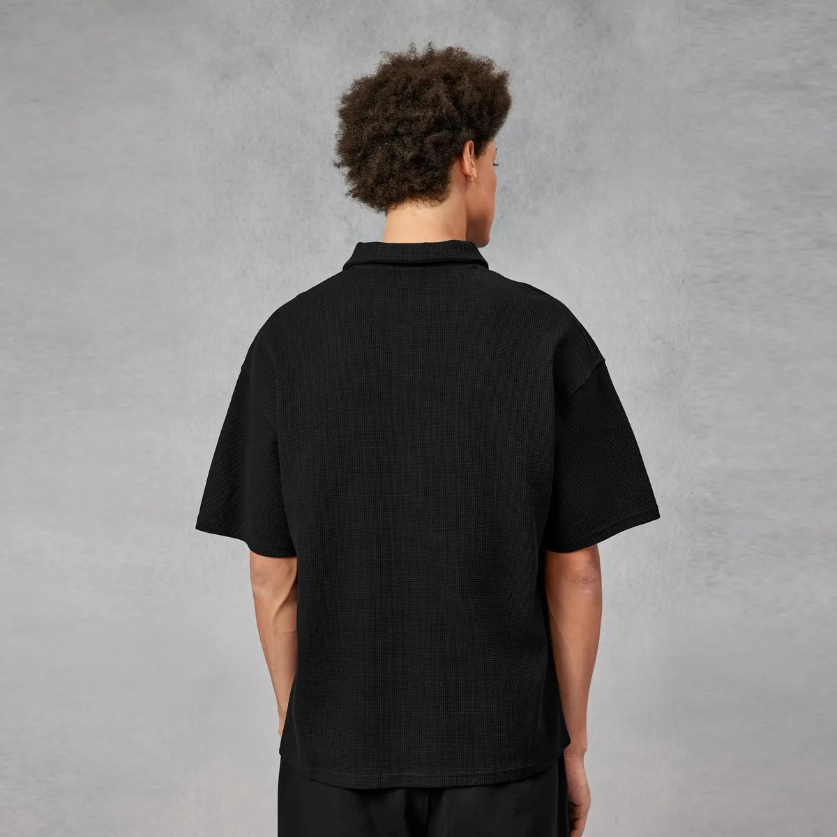 Retro Heavyweight Black Waffle Sport Polo