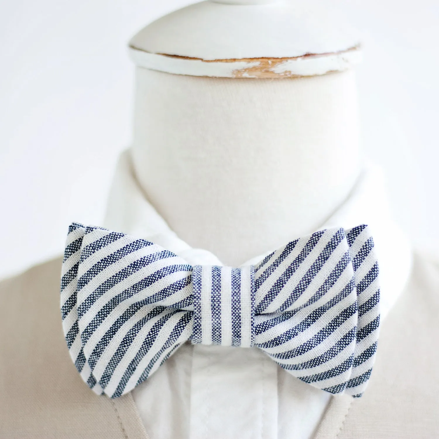 Sailor Bow Clip Or Headband / Navy Linen Stripe