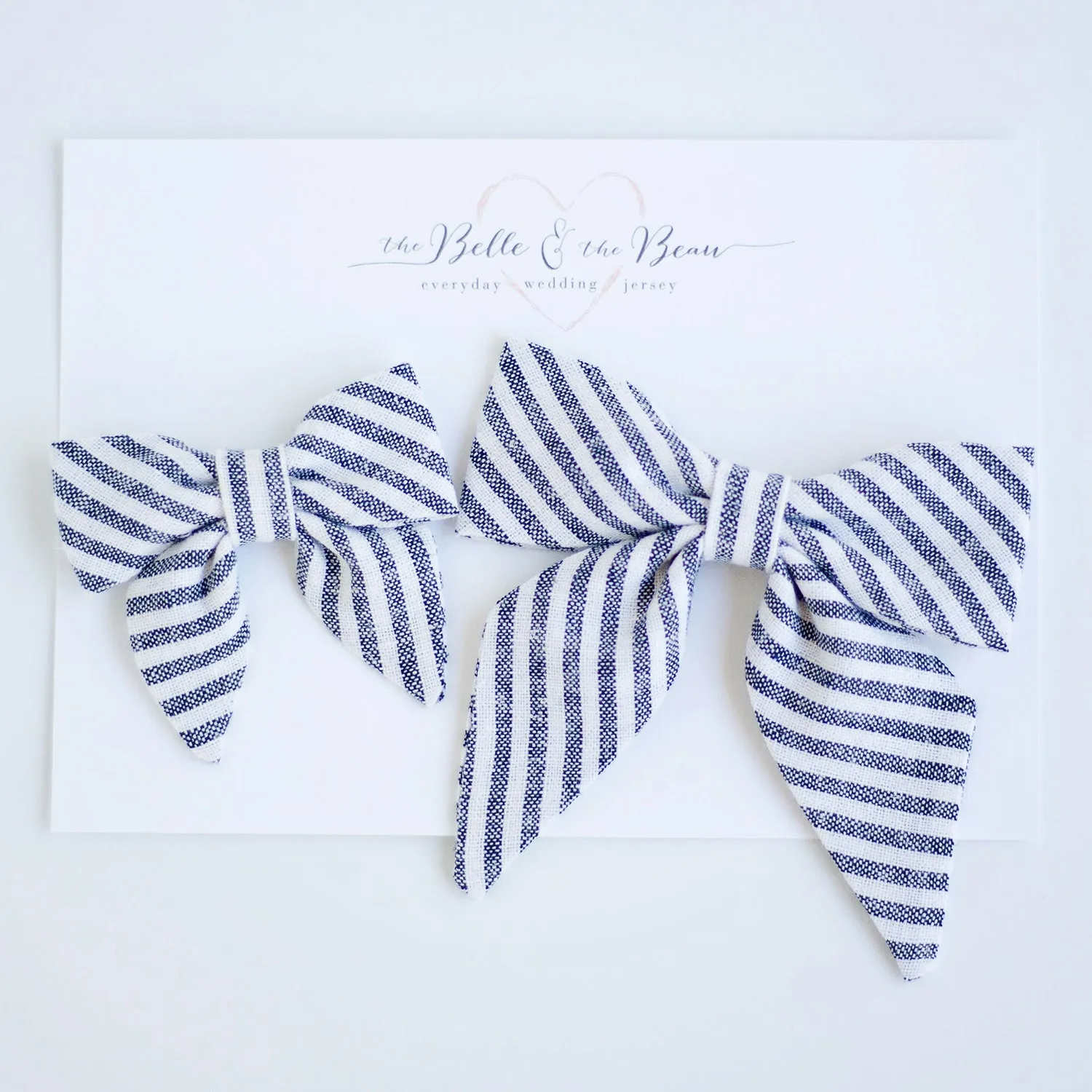 Sailor Bow Clip Or Headband / Navy Linen Stripe