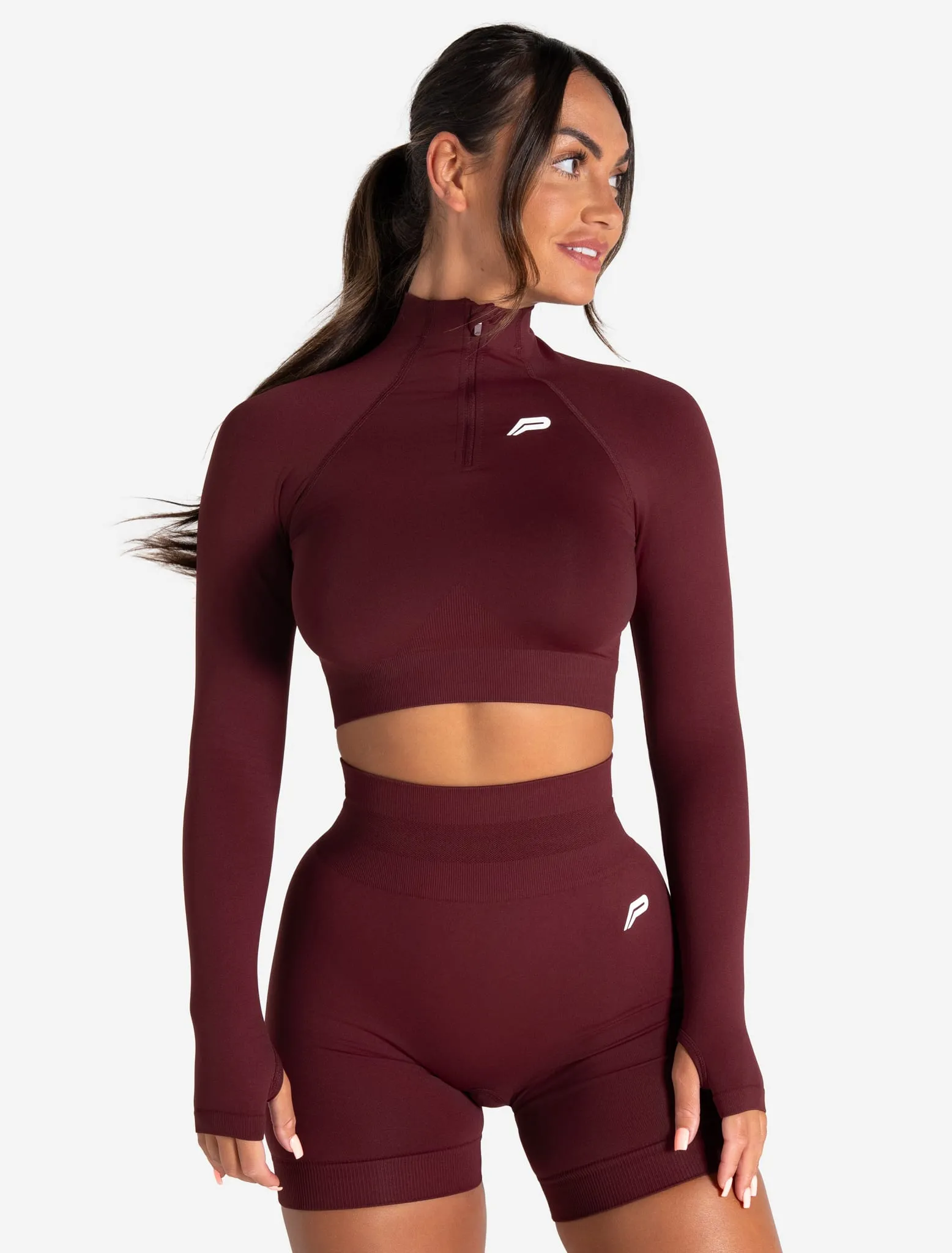 Scrunch Seamless Crop 1/2 Zip - Dark Cherry