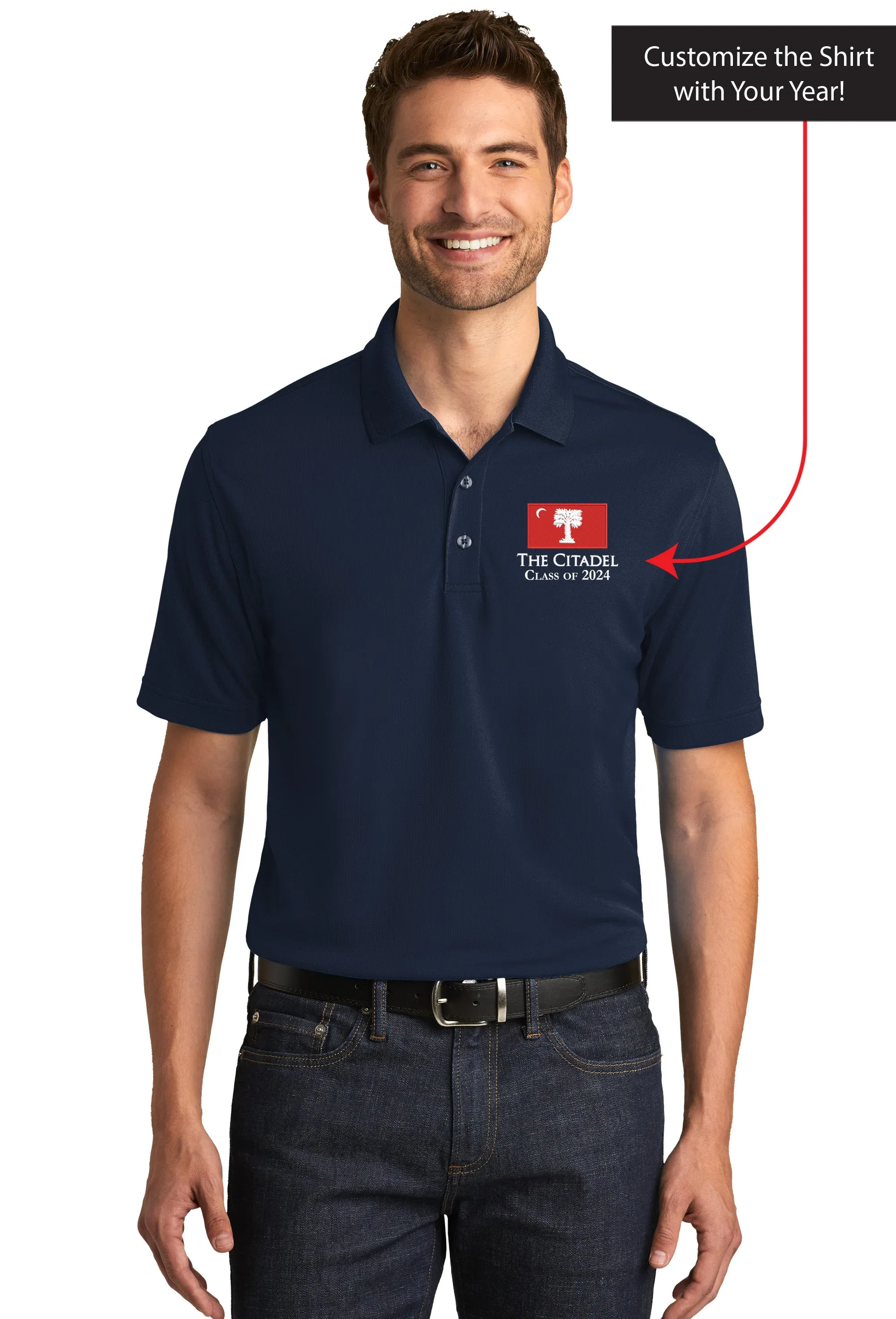 The Citadel, Big Red Flag, Customizable (Your Year), UV Micro-Mesh Polo Shirt