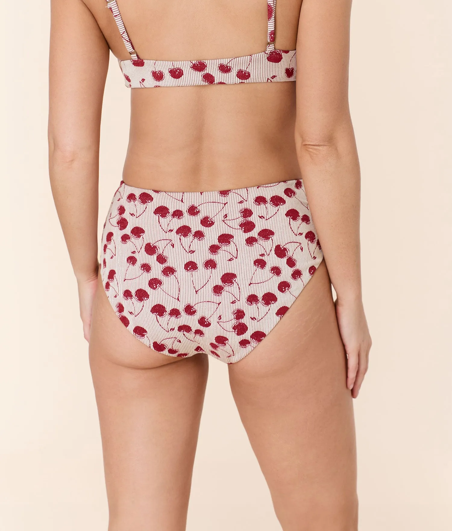 The High Rise Bikini Bottom - Cherry Jacquard - Cherries