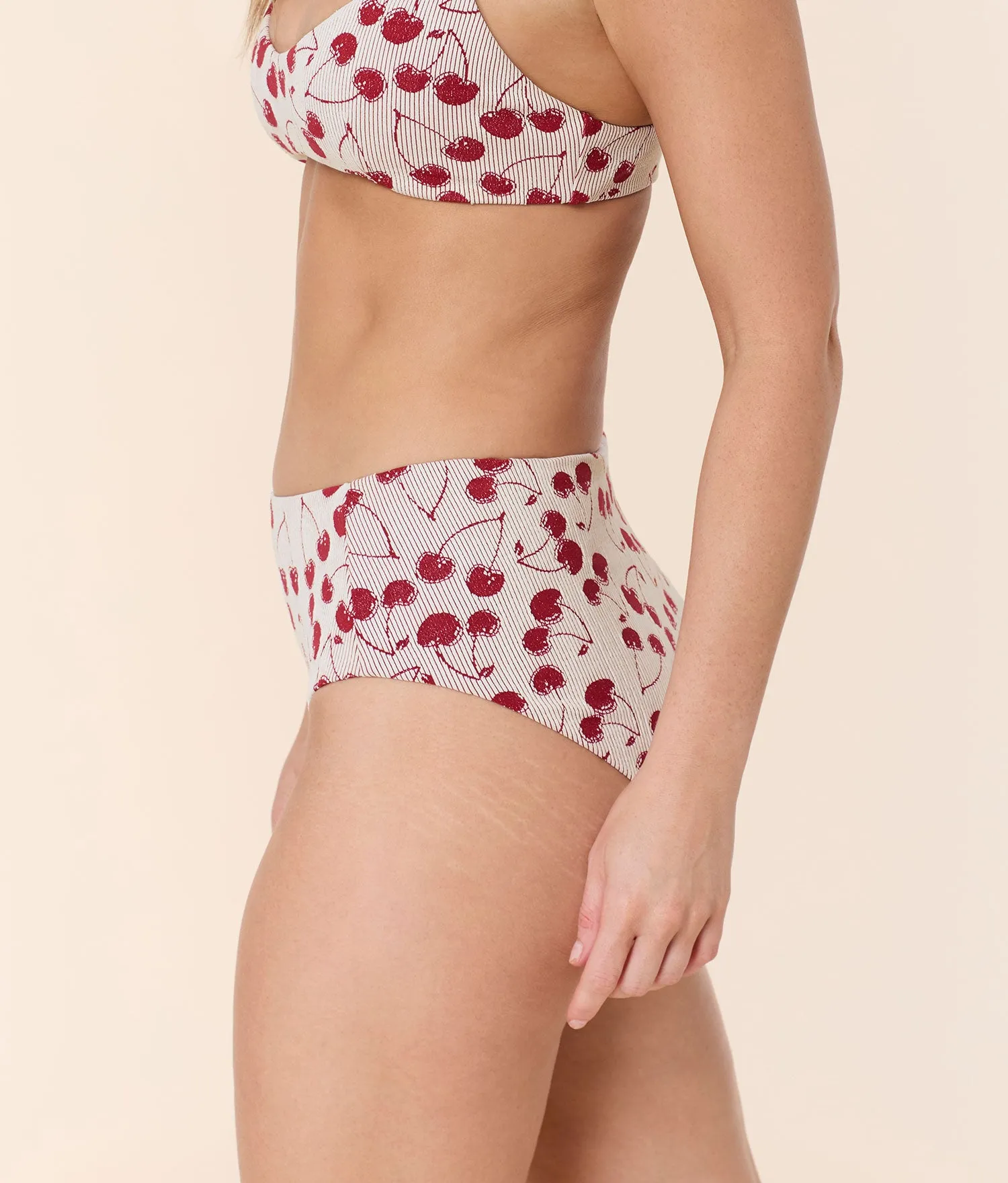 The High Rise Bikini Bottom - Cherry Jacquard - Cherries