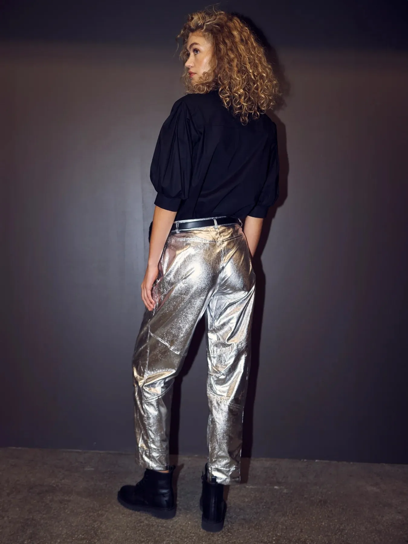 Viol Metallic Lyocell Trousers - Silver