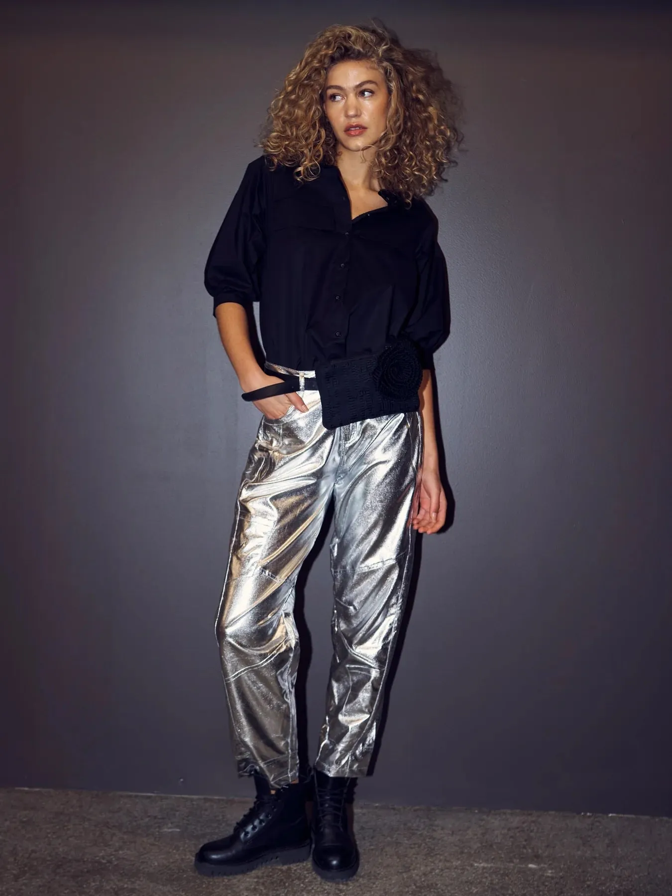 Viol Metallic Lyocell Trousers - Silver