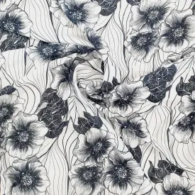 White Black Floral Print Semi Viscose Fabric