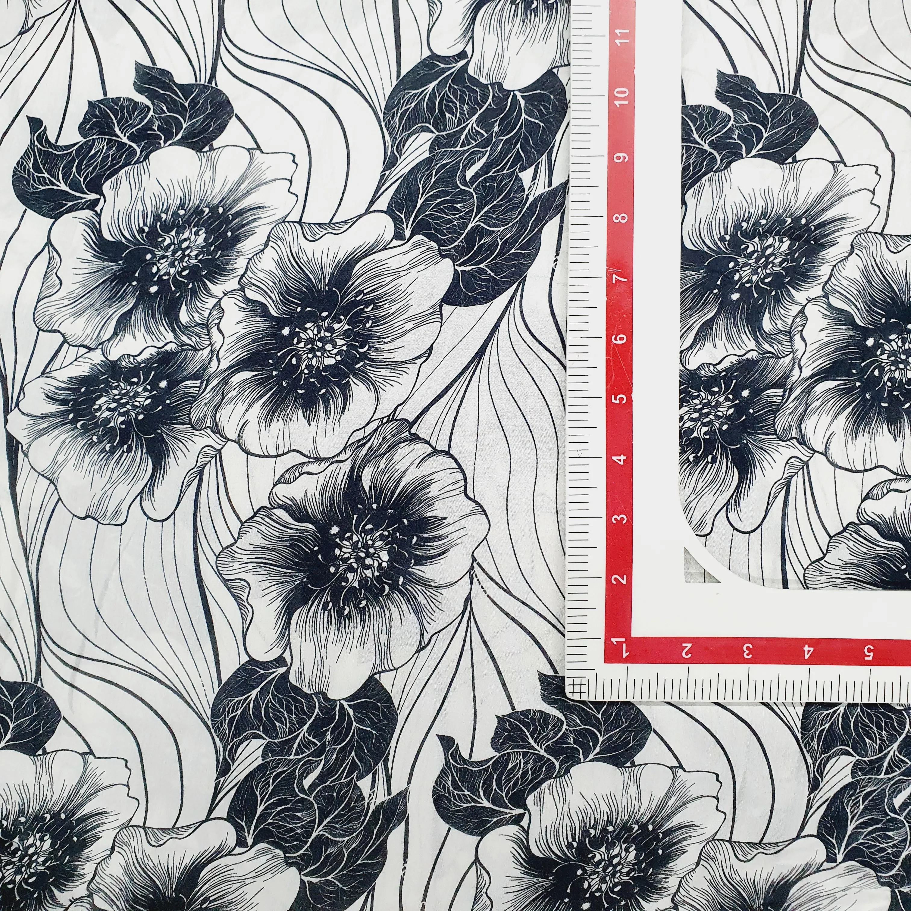 White Black Floral Print Semi Viscose Fabric