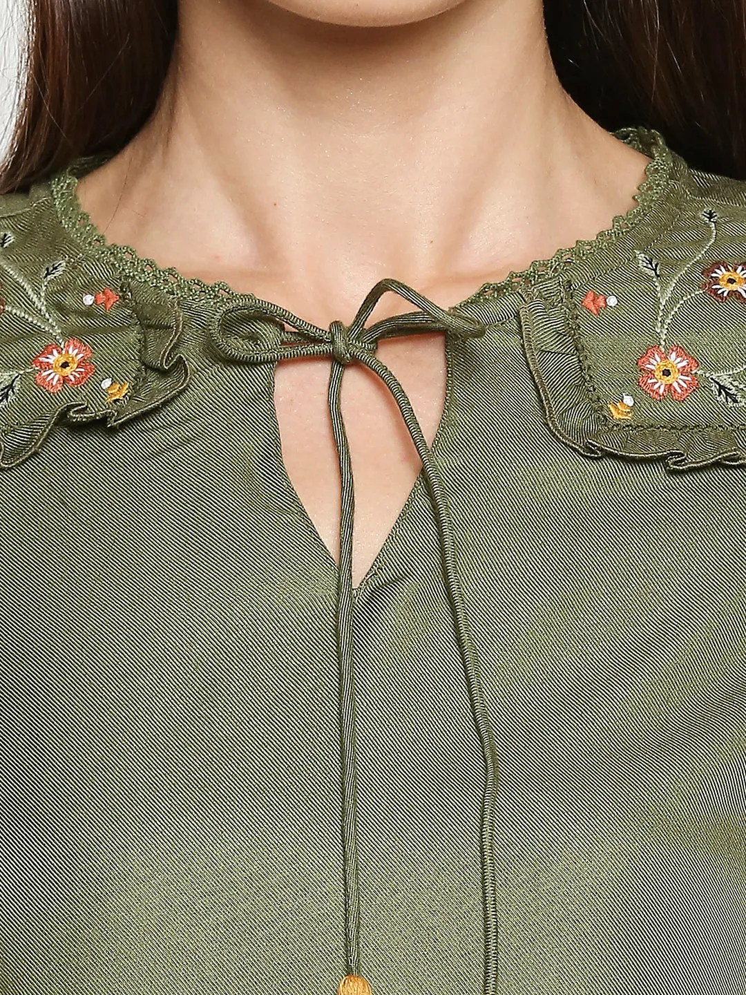 Women Embroidery Accent Round-Neck Top