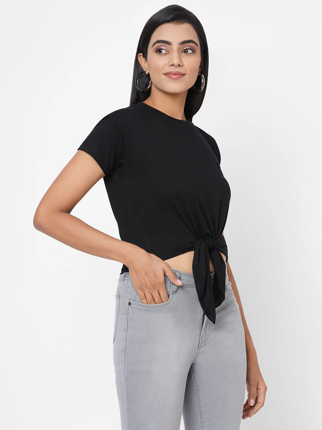 Women Front Styled Tie-Up Crop T-Shirt