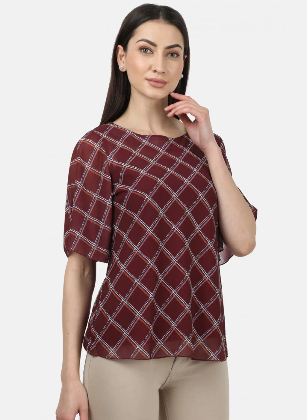 Womens Maroon Printed Tops