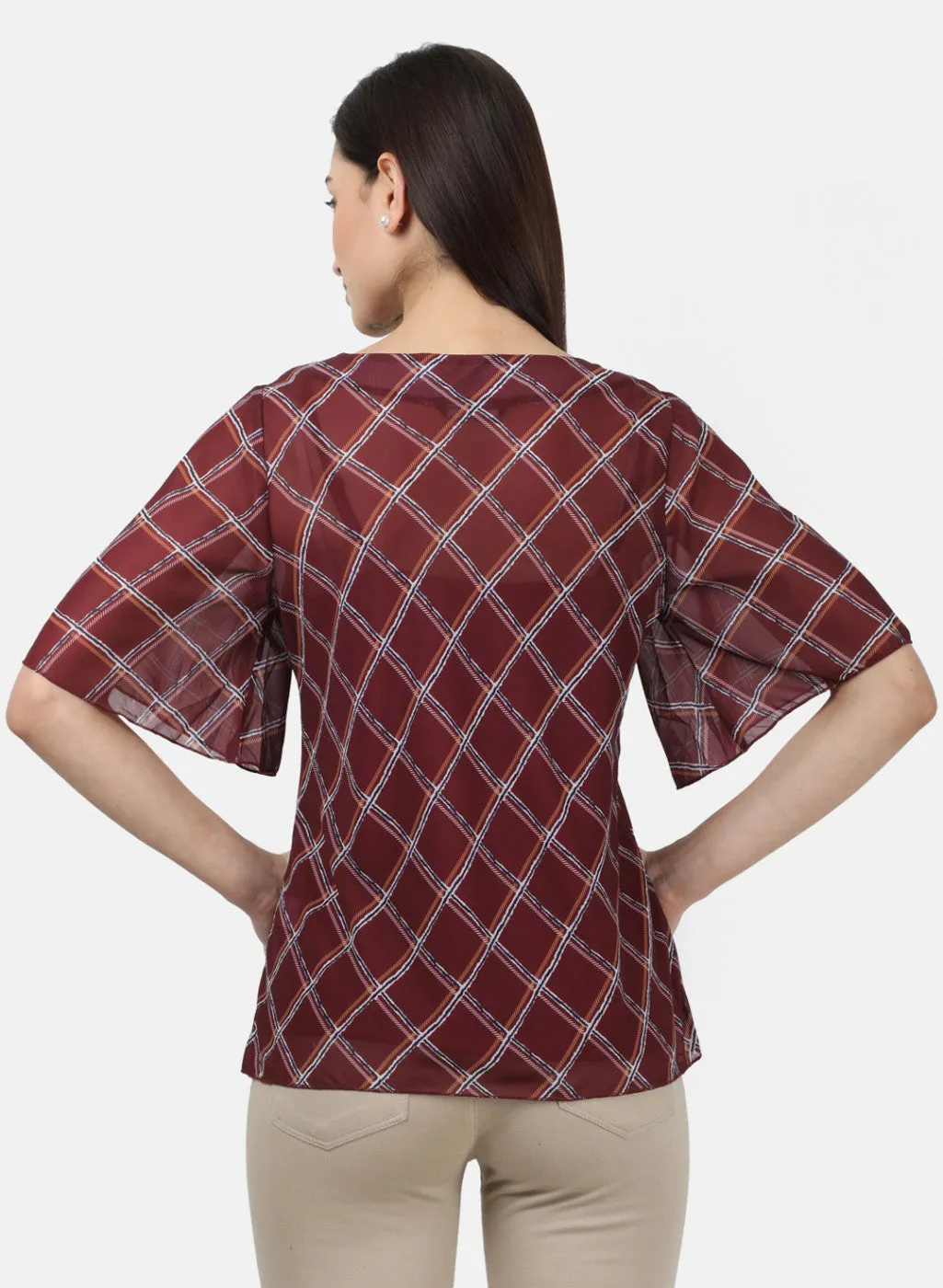 Womens Maroon Printed Tops