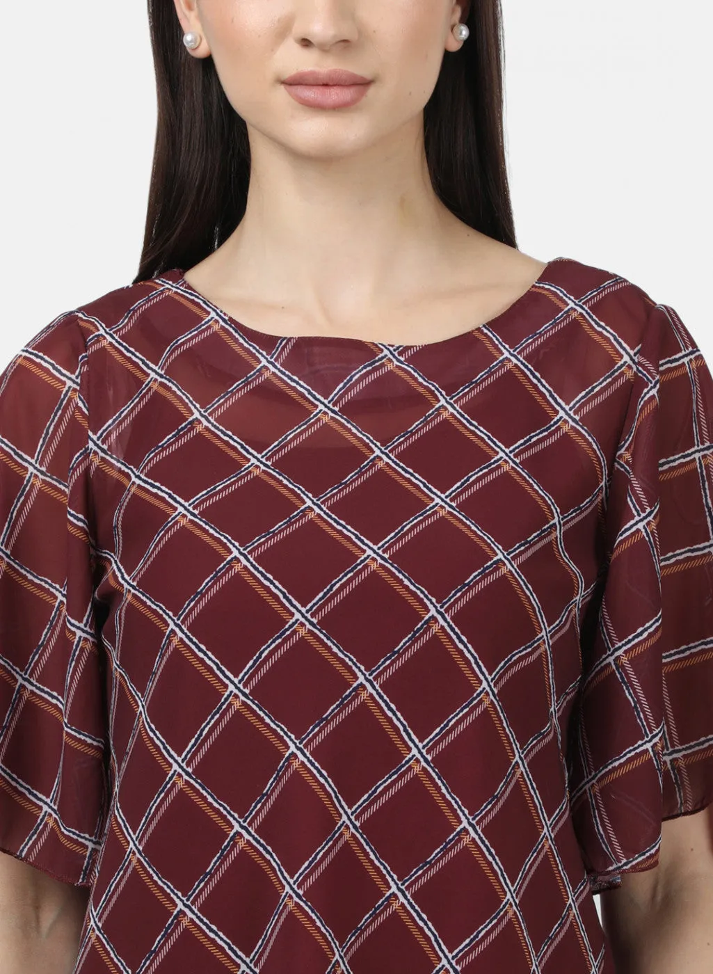 Womens Maroon Printed Tops