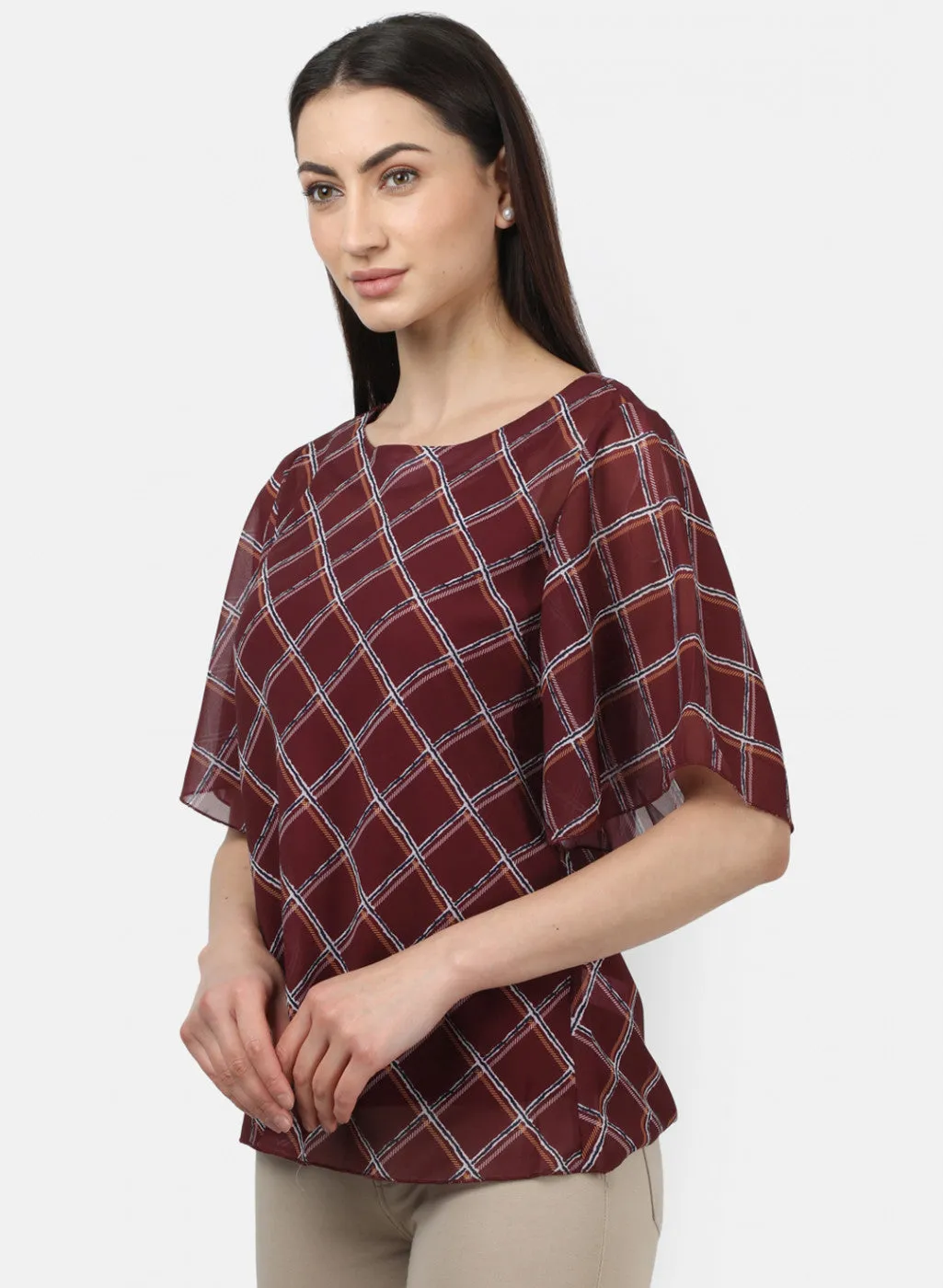 Womens Maroon Printed Tops