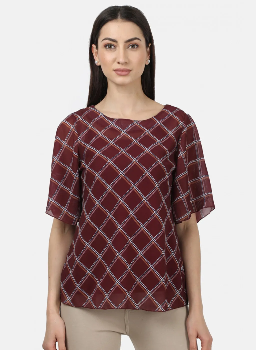 Womens Maroon Printed Tops