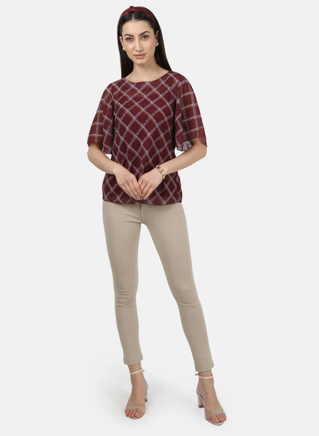 Womens Maroon Printed Tops