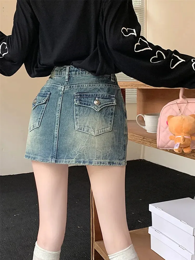 Y2K Streetwear Denim A-line Short Skirt